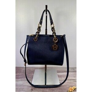 Michael Kors Cynthia Saffiano Blue Leather Chain Handle Satchel Crossbody Bag
